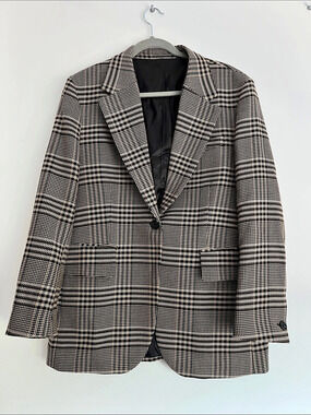 Arket Plaid Wool Blend Blazer Black & Brown Large Like New